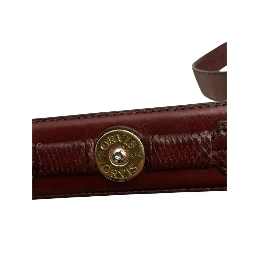 Orvis Mens Shotshell Belt Size 34 Brown Leather Brass Buckle Concho Braided Hunt